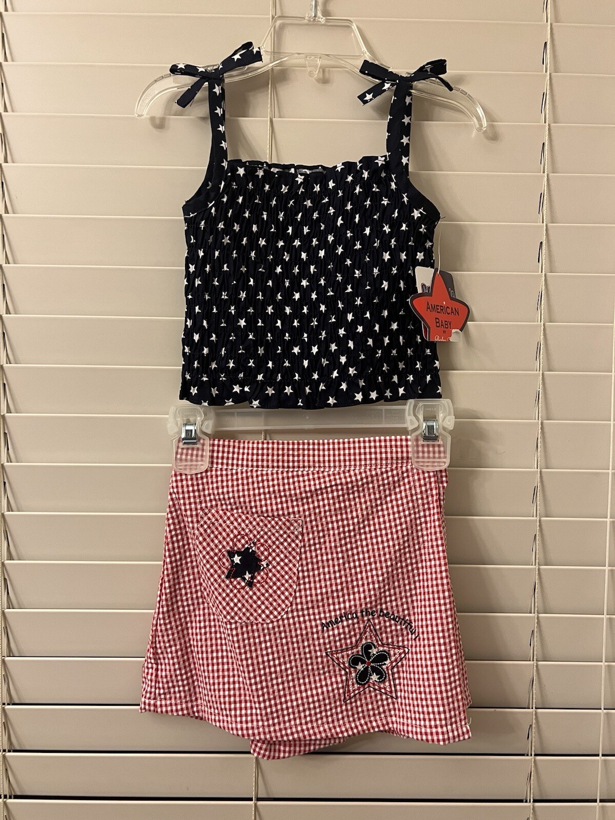 Red, White, Blue Toddler 3T/3 Skort Smocked Tank Top Patriotic Stars America Set