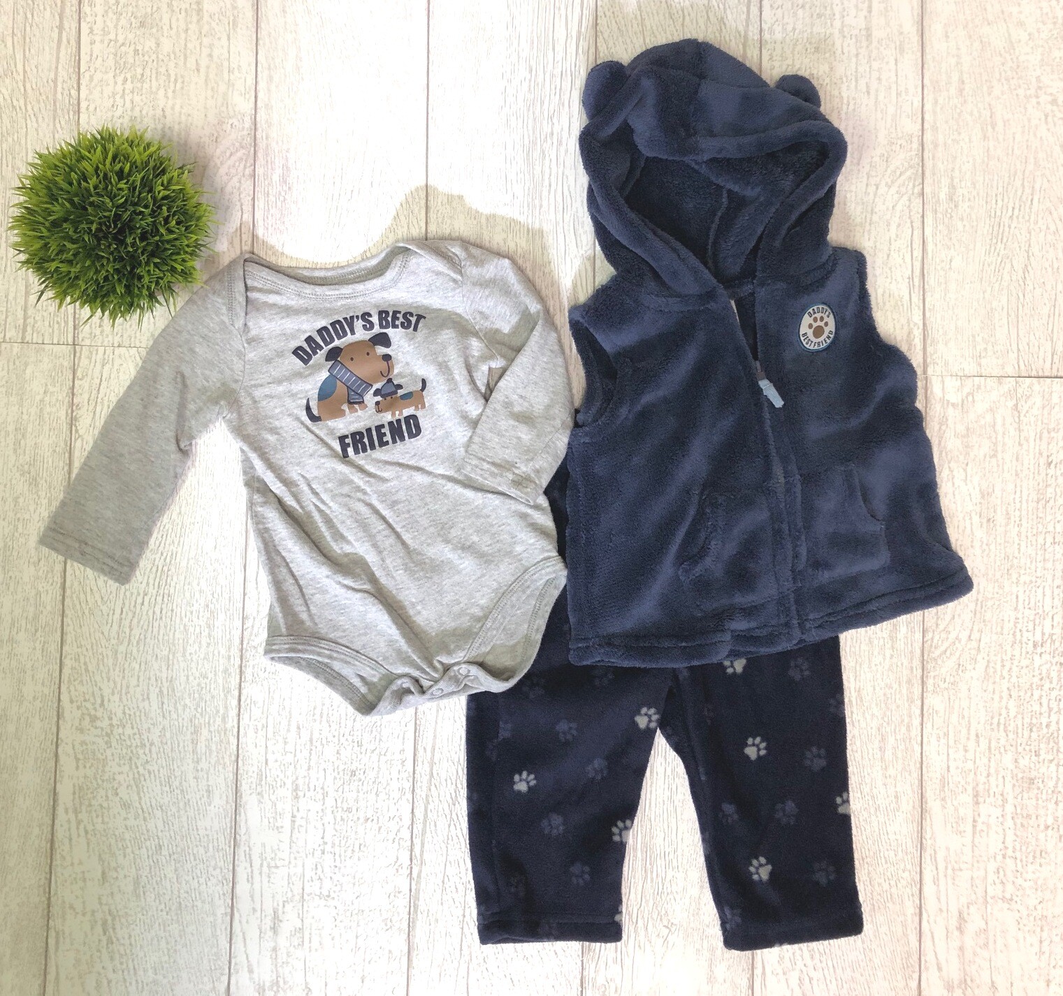 Little Wonders Baby Boy 3 Pc Outfit Long Sleeve Bodysuit Vest Pants 12 M Daddy