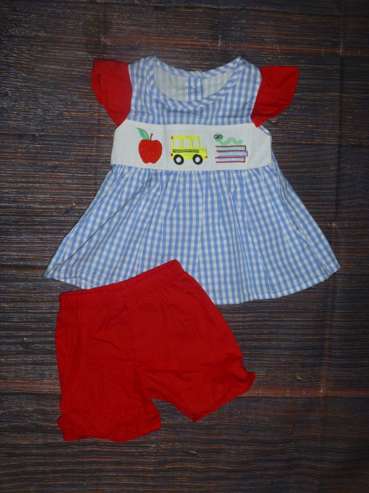 NEW Boutique Back to School Bus AppleTunic Shorts Outfit Set
