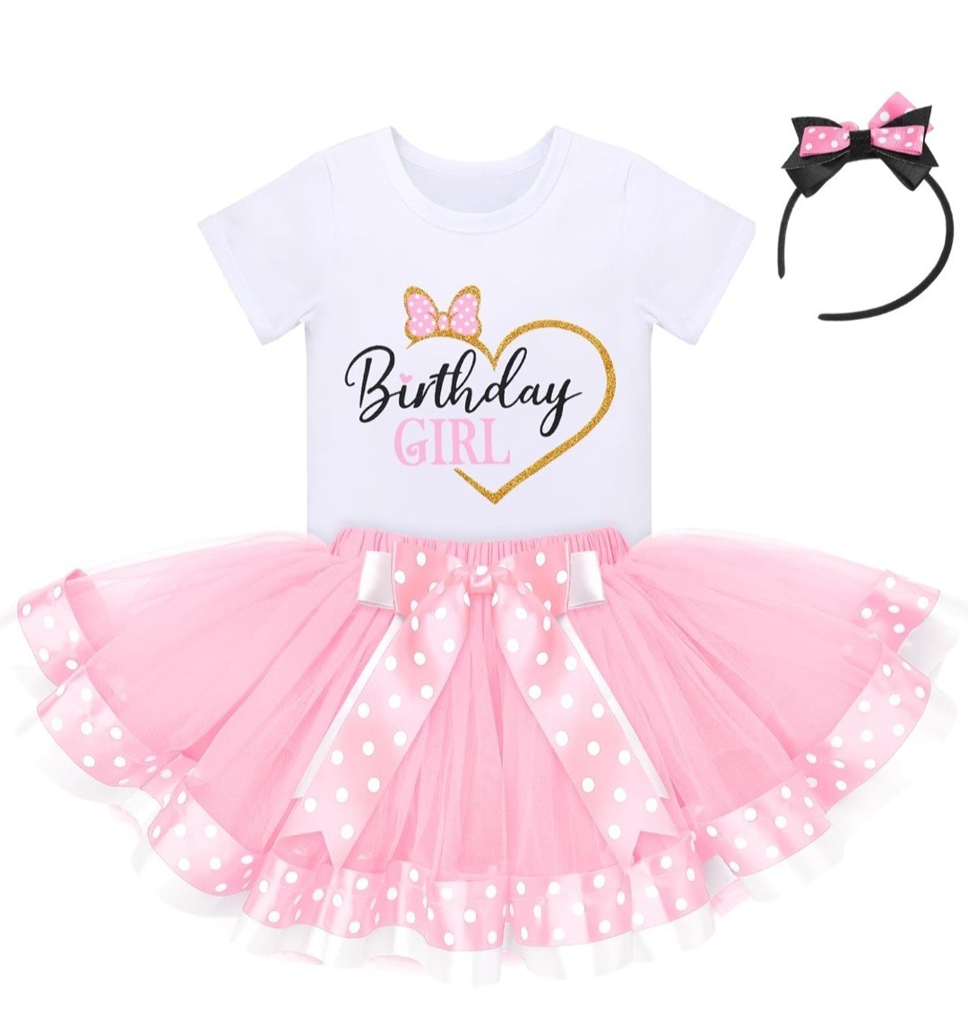 Toddler Girls Princess Party Outfit Polka Dots Top Shirts Tutu Skirt & Headband