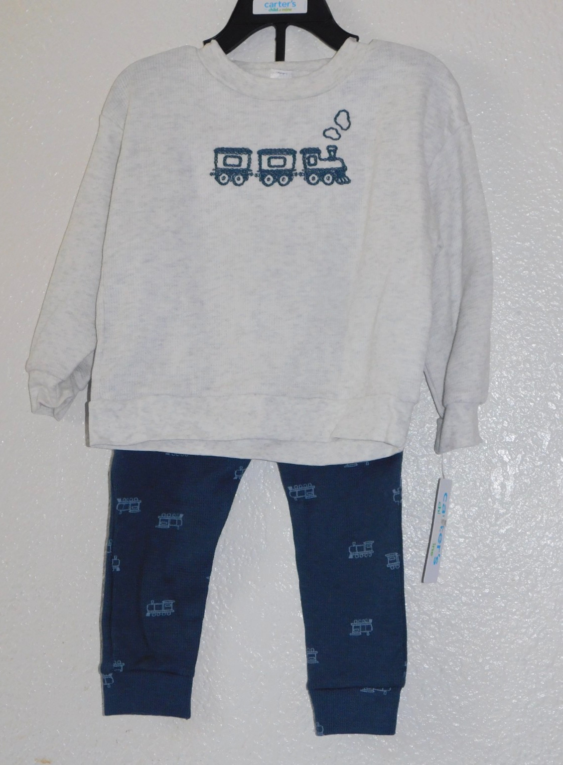 Boys 24 Months Outfit Gray Blue Train Pants & Long Sleeve Top