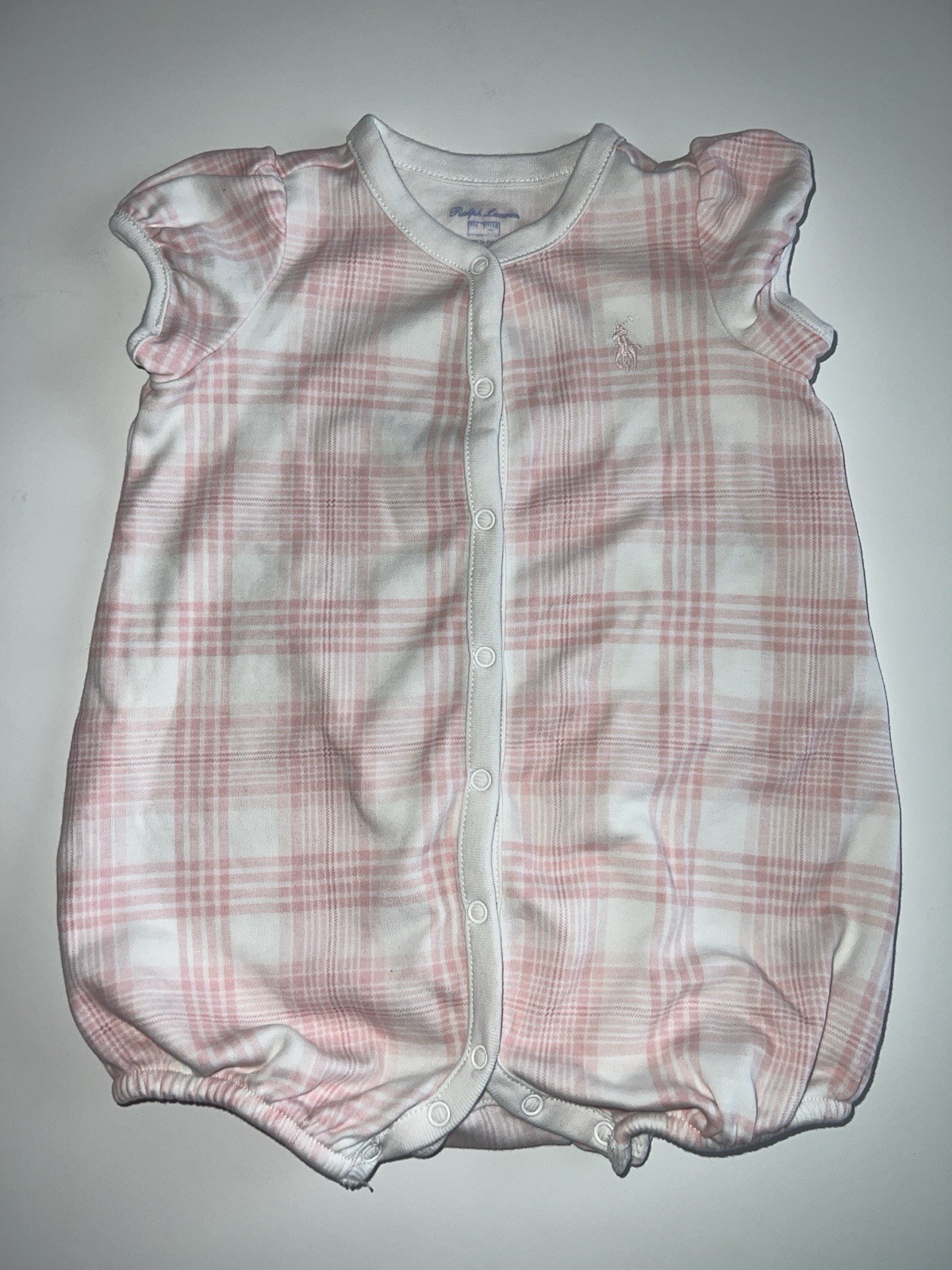 Ralph Lauren Pink Plaid Short Sleeve One Piece 9M *see pictures for condition*