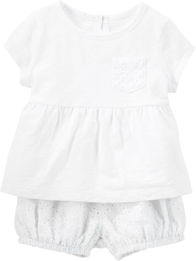 OshKosh B’Gosh Baby Girls’ 2 Piece Blouse Top & Eyelet Shorts Set 18 Months