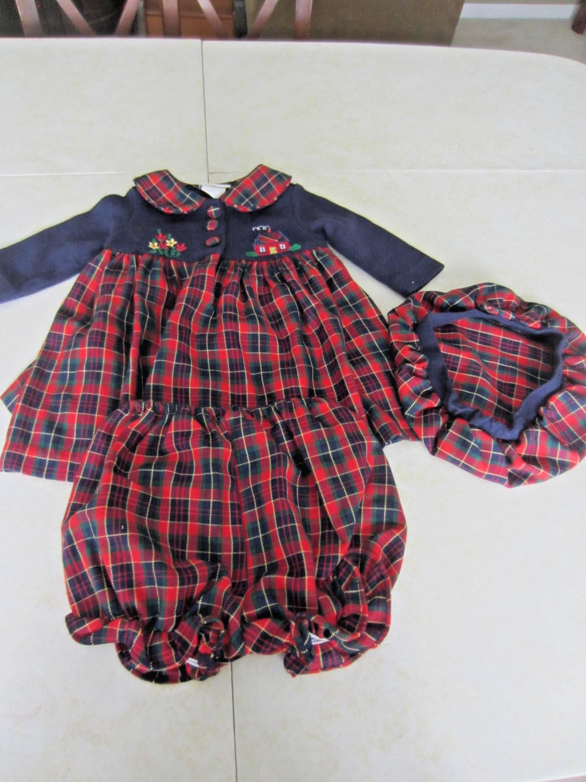 BT Kids Embroidered Dress Hat Bloomers Baby Sz 6 – 9 Months Plaid Long Sleeve