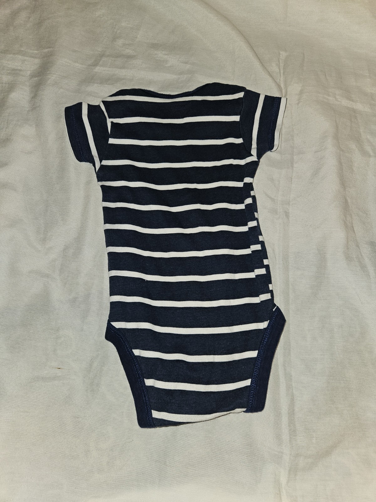 Boys 12 month blue and white striped Gerber Onsie. Short sleeve. (A7)
