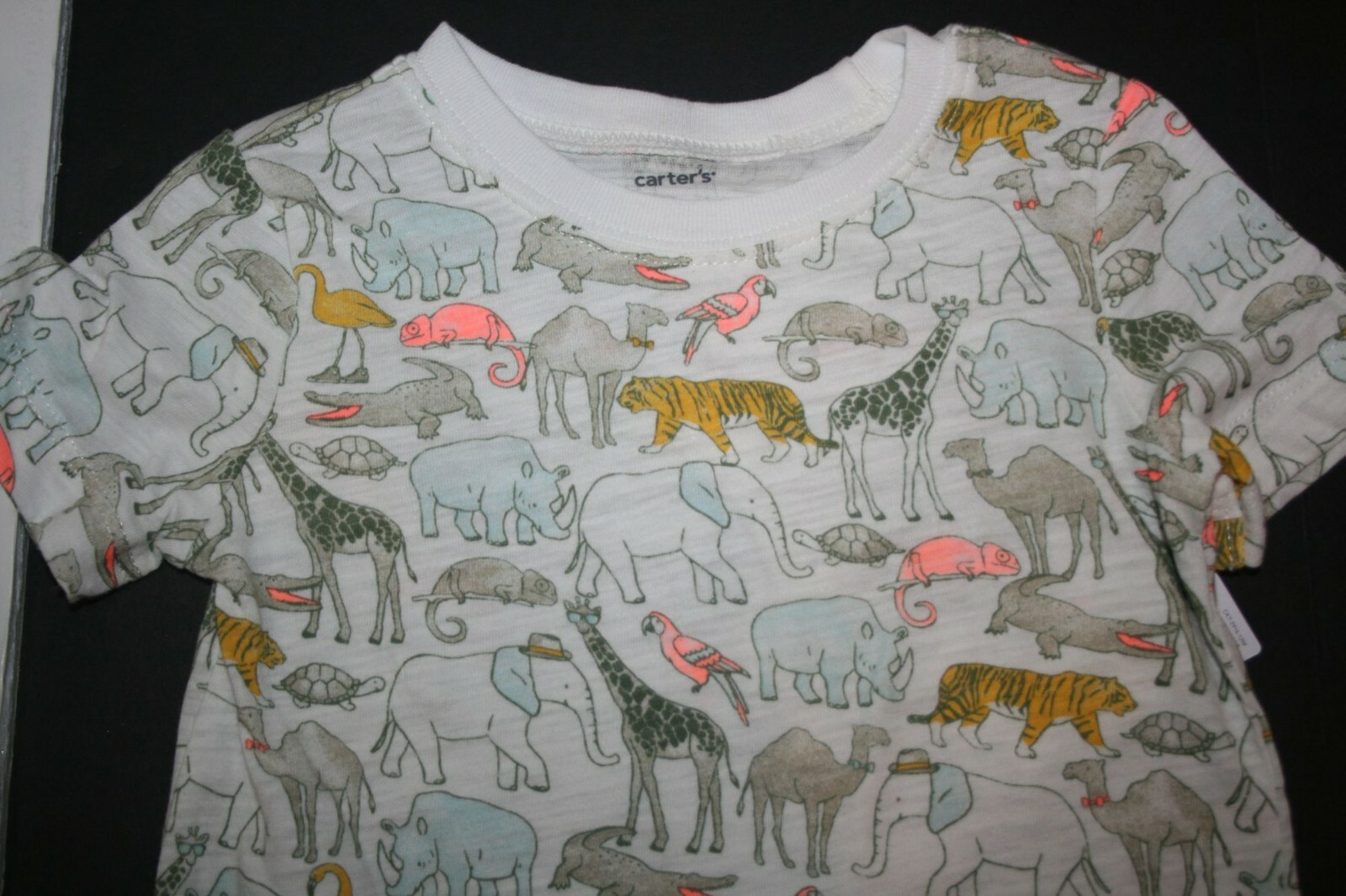 New Carter’s 12m Boys 2 Piece Set Outfit Safari Zoo Animal Top & Olive Pants