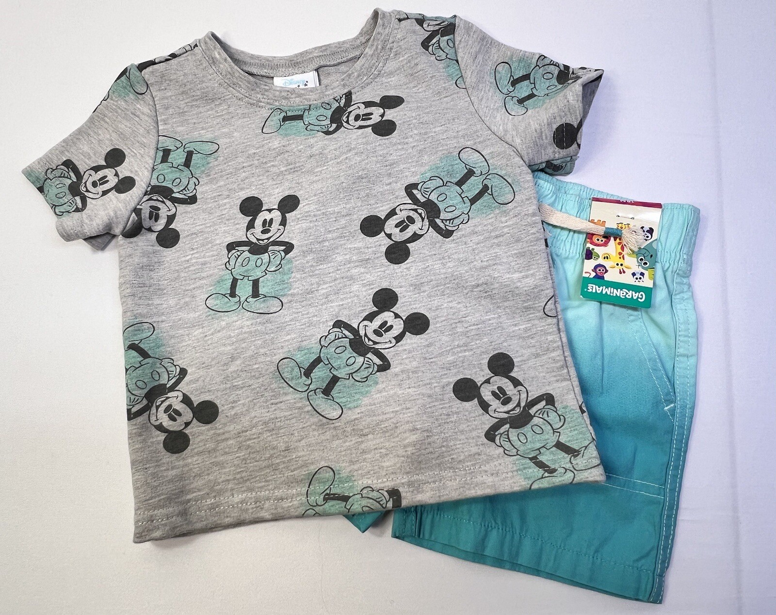 Disney Baby 18M Mickey Mouse Print Short Sleeve Tee & Ombre Shorts Set