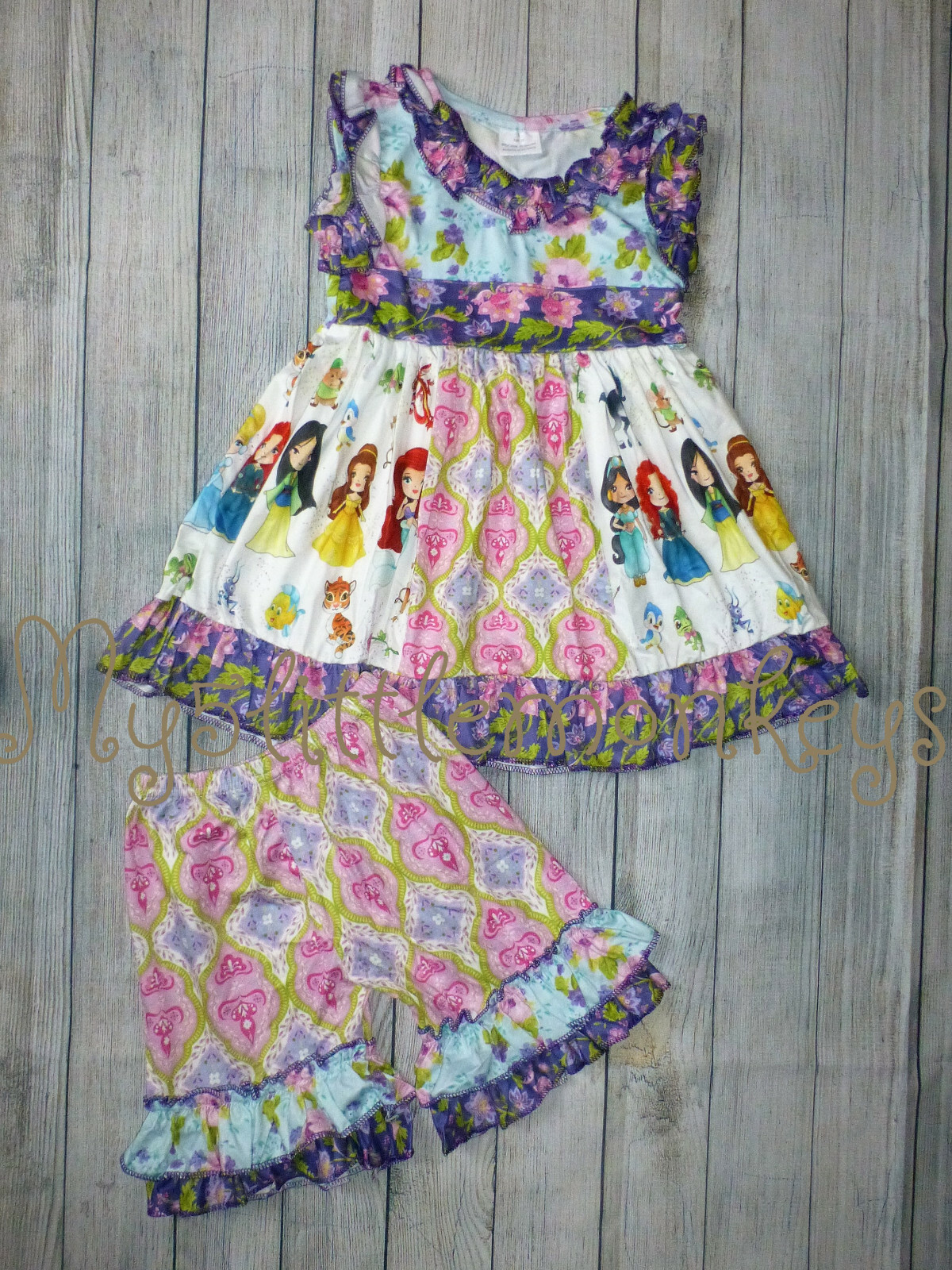 NEW Boutique Princess Tunic Dress & Ruffle Shorts Girls Outfit Set
