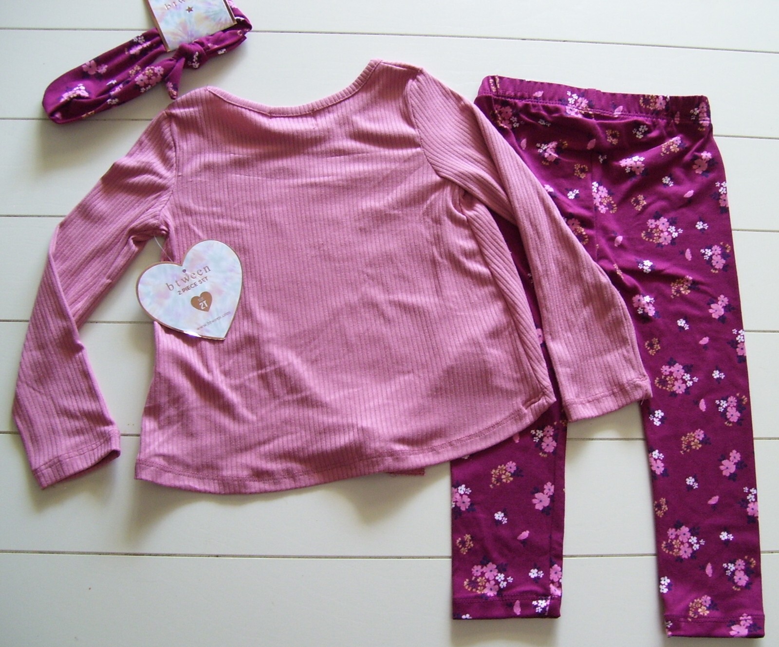 Btween Girls 3 Pc Unicorn Floral LS Shirt Leggings Headband Outfit 2T