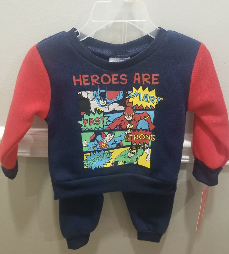 DC JUSTICE LEAGUE TODDLER BOYS SWEATER AND PANTS 2 PIECE OUTFIT SIZE 18M NEW TAG