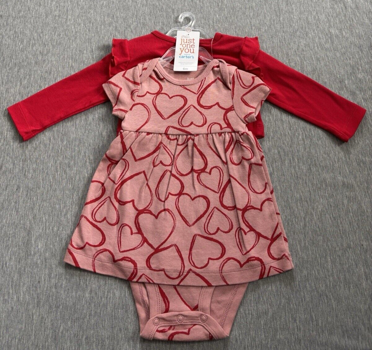 Carters Valentine’s Day (Girls 6M) 2-Piece Pink Hearts Bodysuit Dress & Red Top