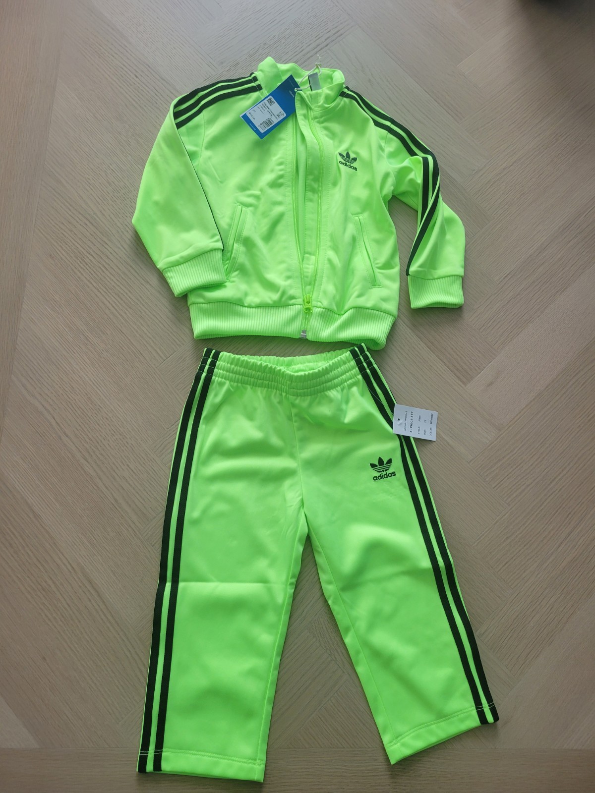 Adidas Adicolor Firebird Track Suit Toddler Size 2T. Neon Pants & Zip Up Jacket