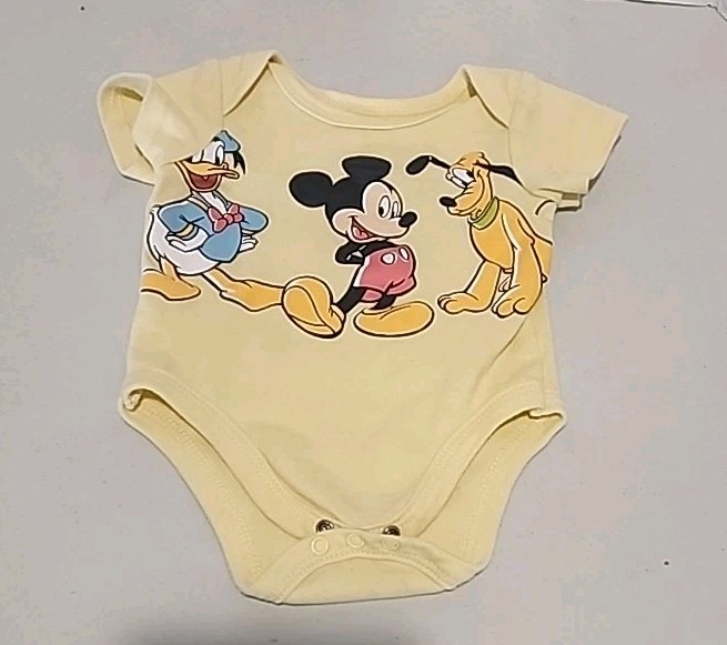 Mickey Pluto Donald one piece bodysuit 3-6 mo yellow