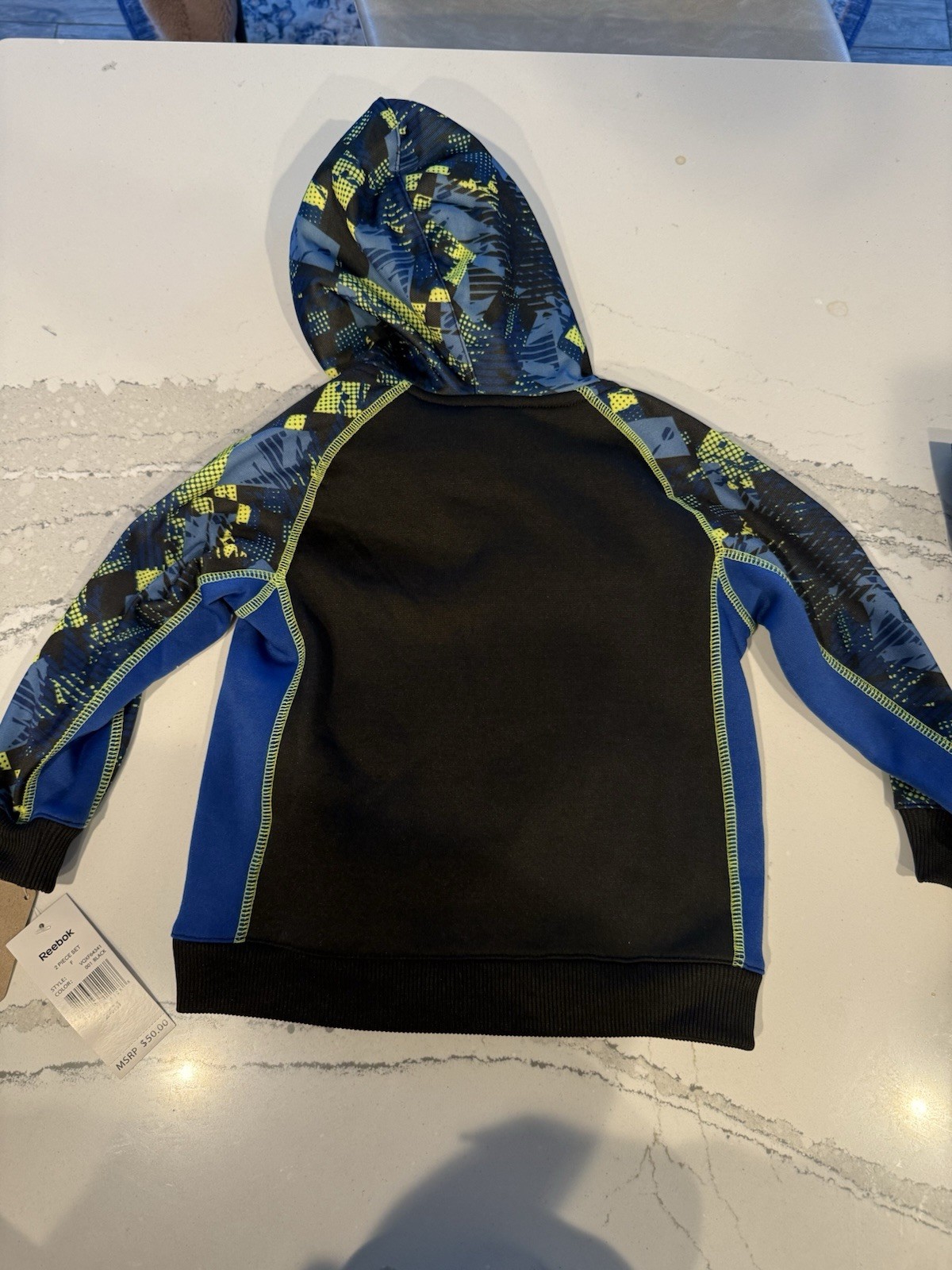 Reebok Hooded Jacket & Pants Set 24M Black Blue Yellow Abstract Logo Zip 2 Piece
