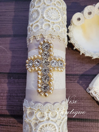 Baby Boy Christening Outfit 9 Pieces Set, Beige Color Blessing or Baptism Outfit