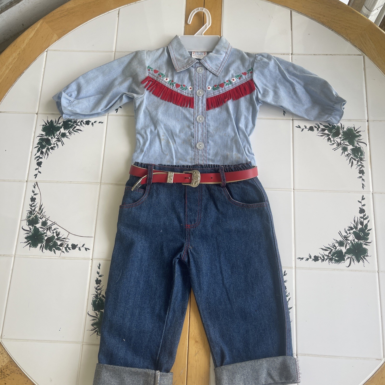 Toddler Cowboy Western Fringe Outfit Shirt & Pants w/ Belt 12 Months Vintage