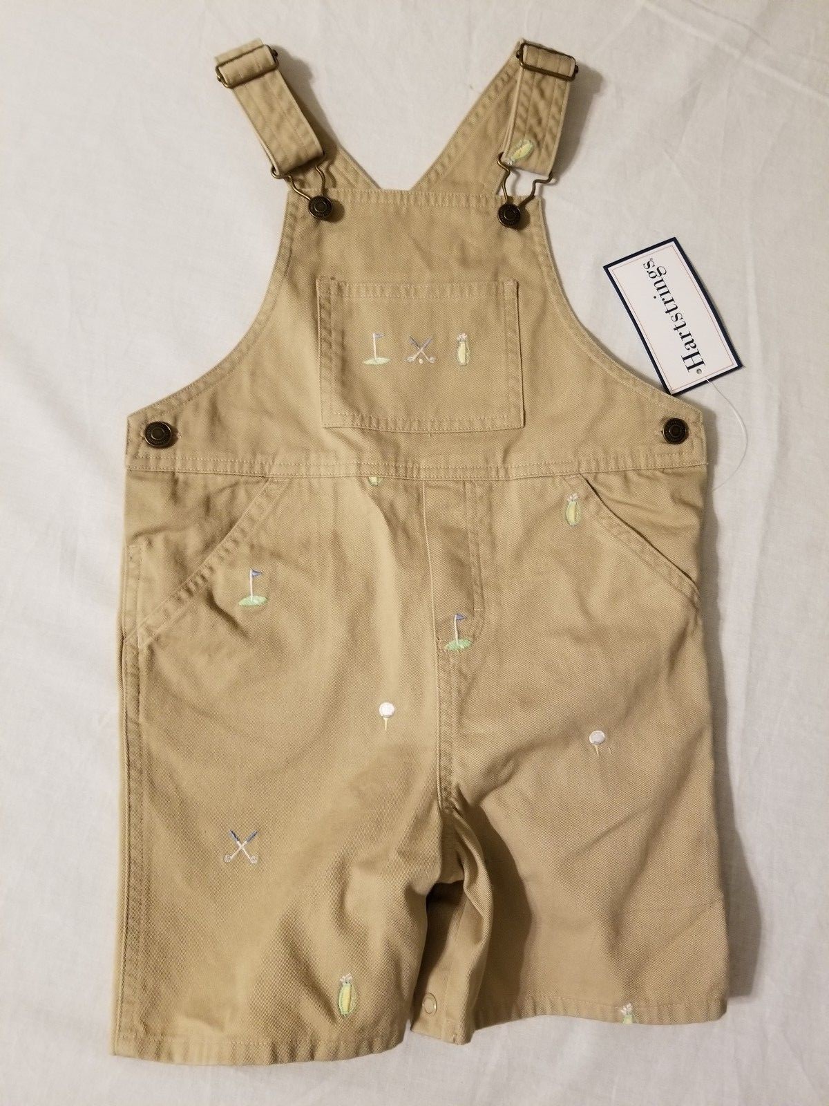 NWT Hartstrings Size 4 Boys Overalls Shorts and Shirt Set White Khaki Golf