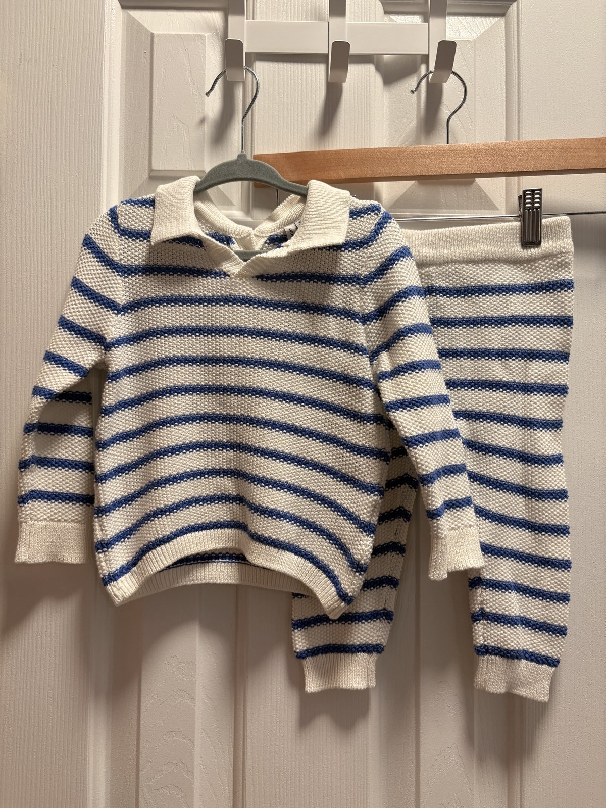 Janie and Jack NWT Blue White Stripe Knit Sweater Pant 2pc Set Baby 12-18 Mo