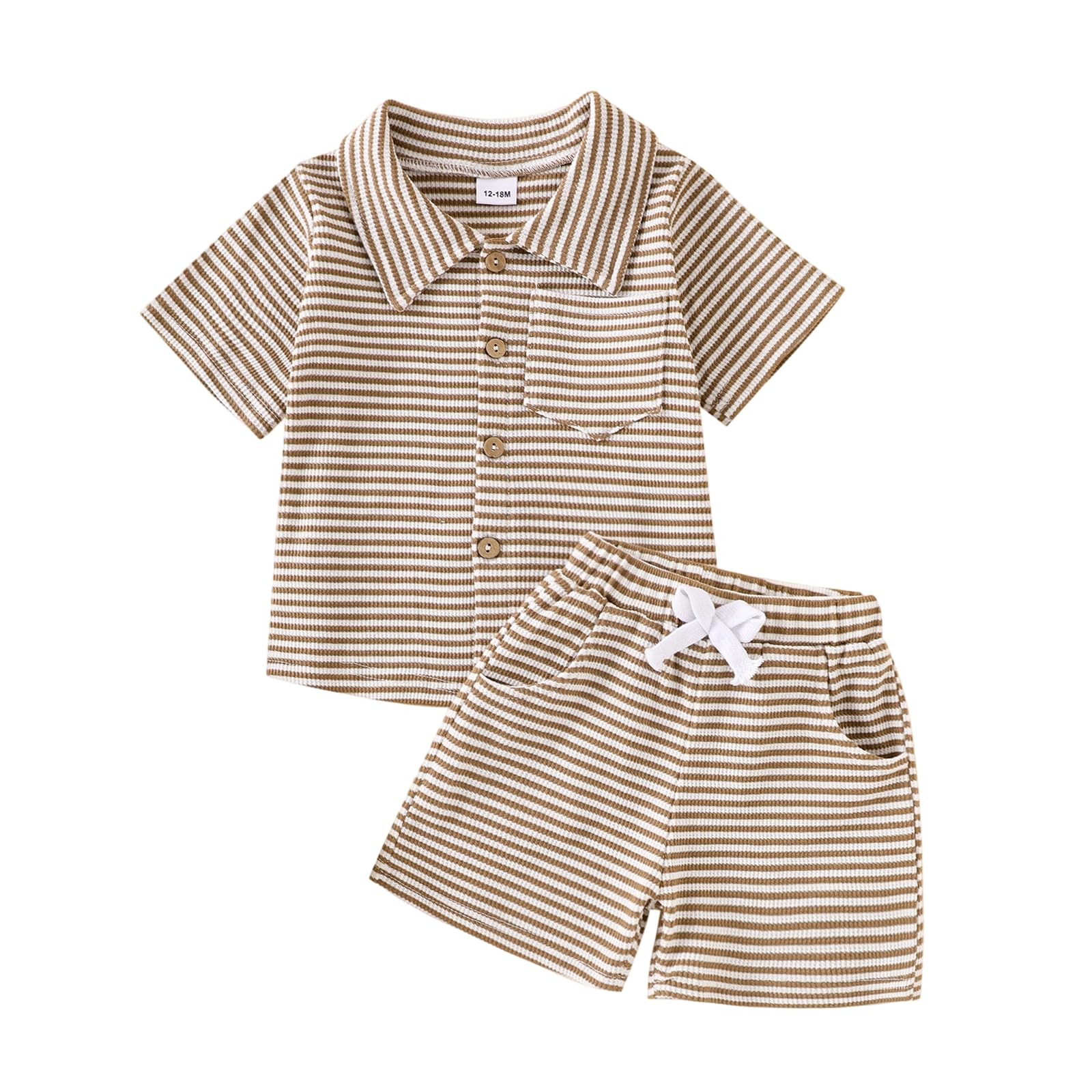 Boy Clothes 5T Summer Outfits Cute Striped Short-Sleeve Shirt + Bow Pocket Sh…