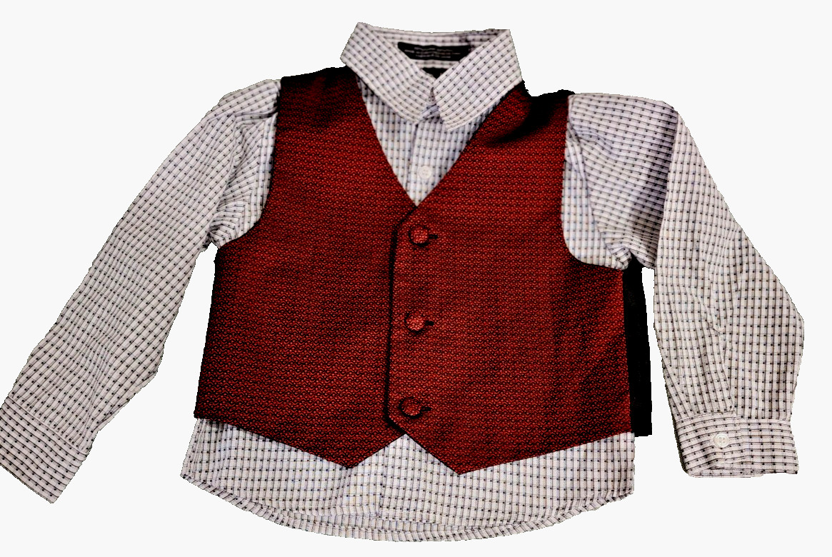 Andrew Fezza boys 4T white & black dress shirt, red & black vest