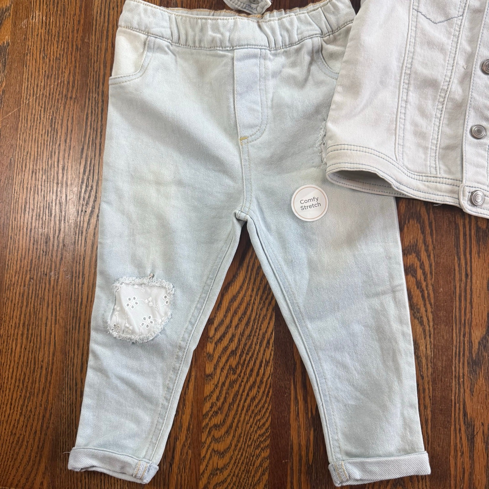 First Impressions 24 M Hooded Light Wash Denim Jacket Comfy Stretch Pants Set