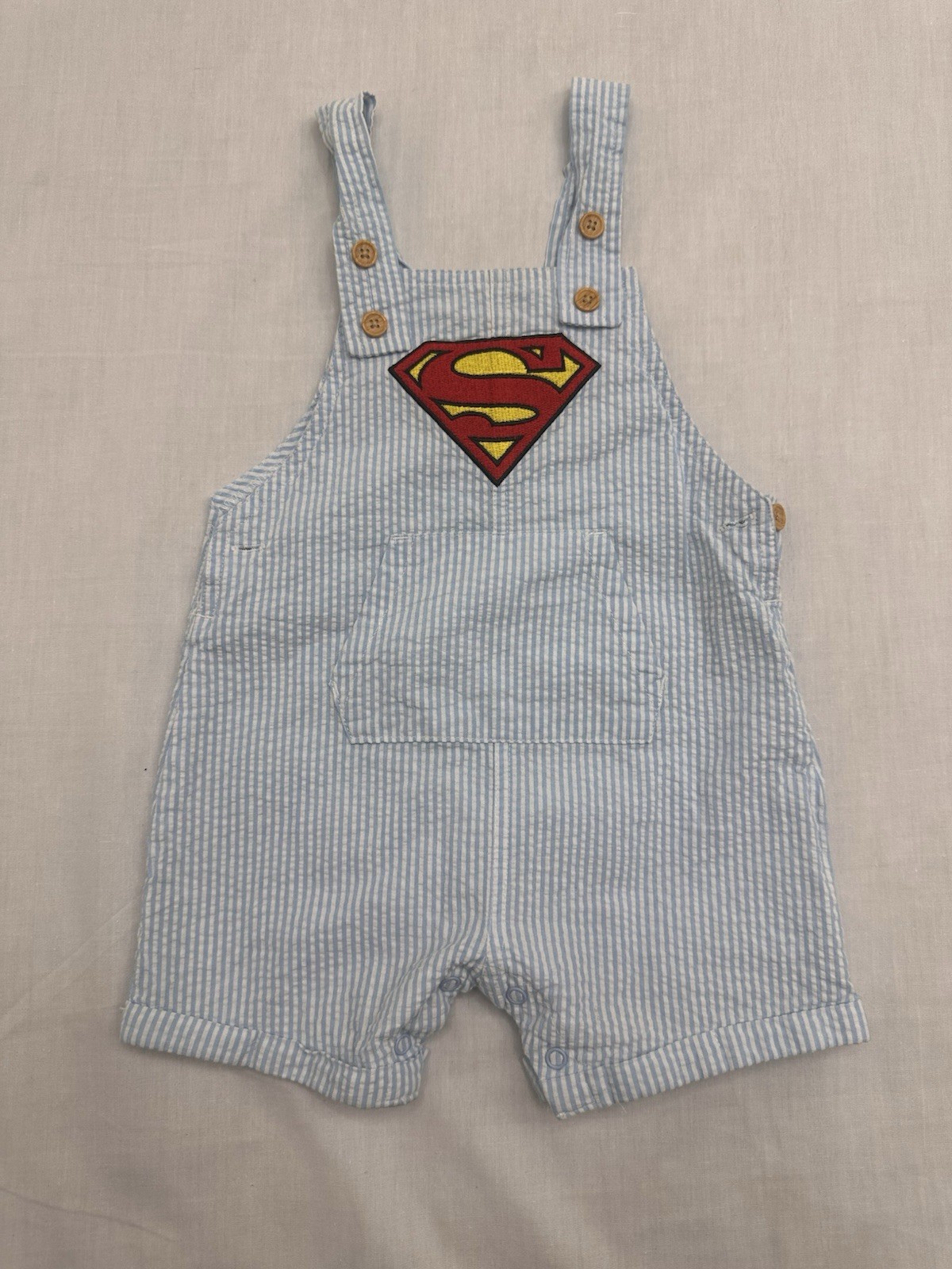 DC Superman Infant Boys 1 Piece Light Blue Short Coveralls Size 18m
