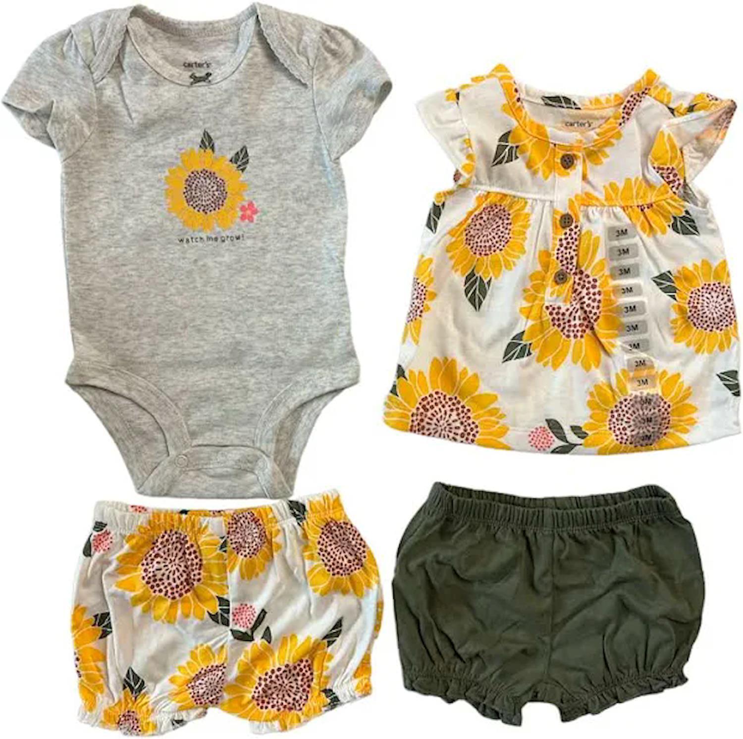 Carter’s Girl 4-Piece Mix & Match Top, Bodysuit Shorts Set Sunflower