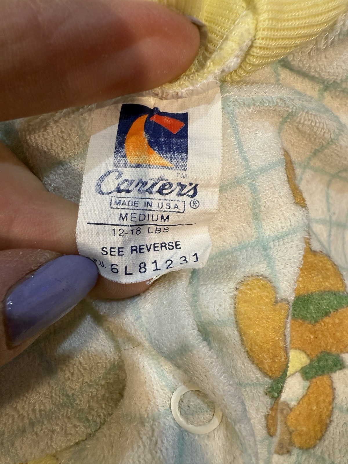 Vintage Carter’s Baby Sleeper Terry Cloth Zoo Animals Snap Medium 12-18 Pounds