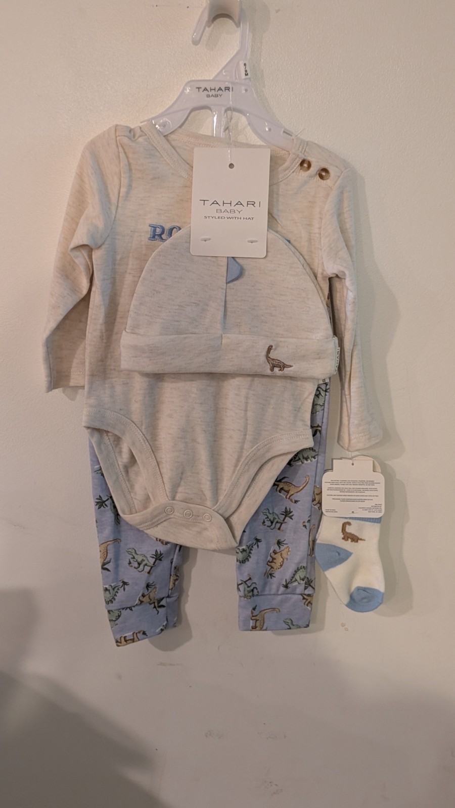 Tahari Baby Roarsome Like Dad 4-Piece Outfit Set 0-3 Months NWT Dinosaur