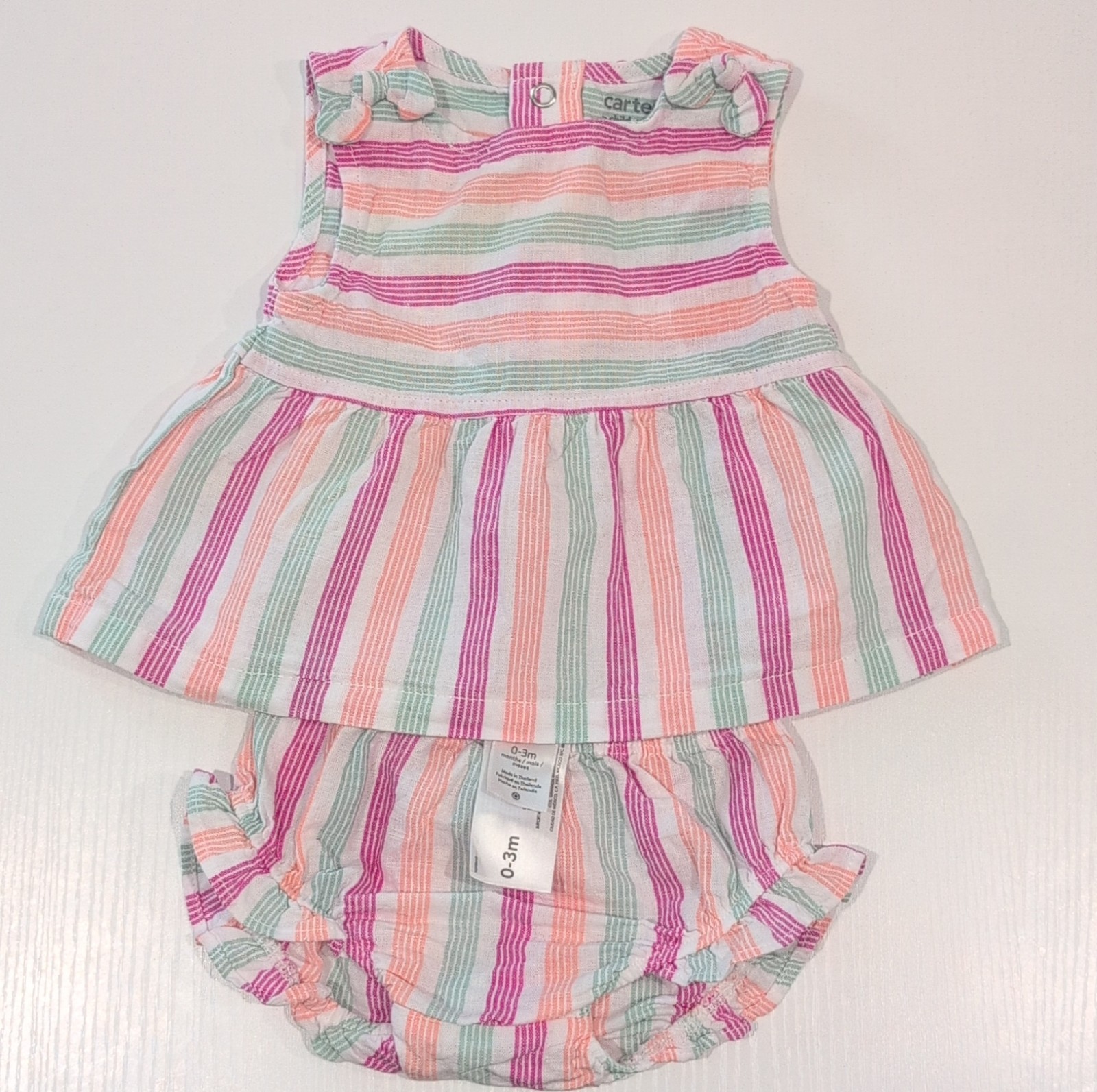 Carter’s 0-3M Multicolor Striped Cotton Dress & Bloomers Set Bow Spring Summer