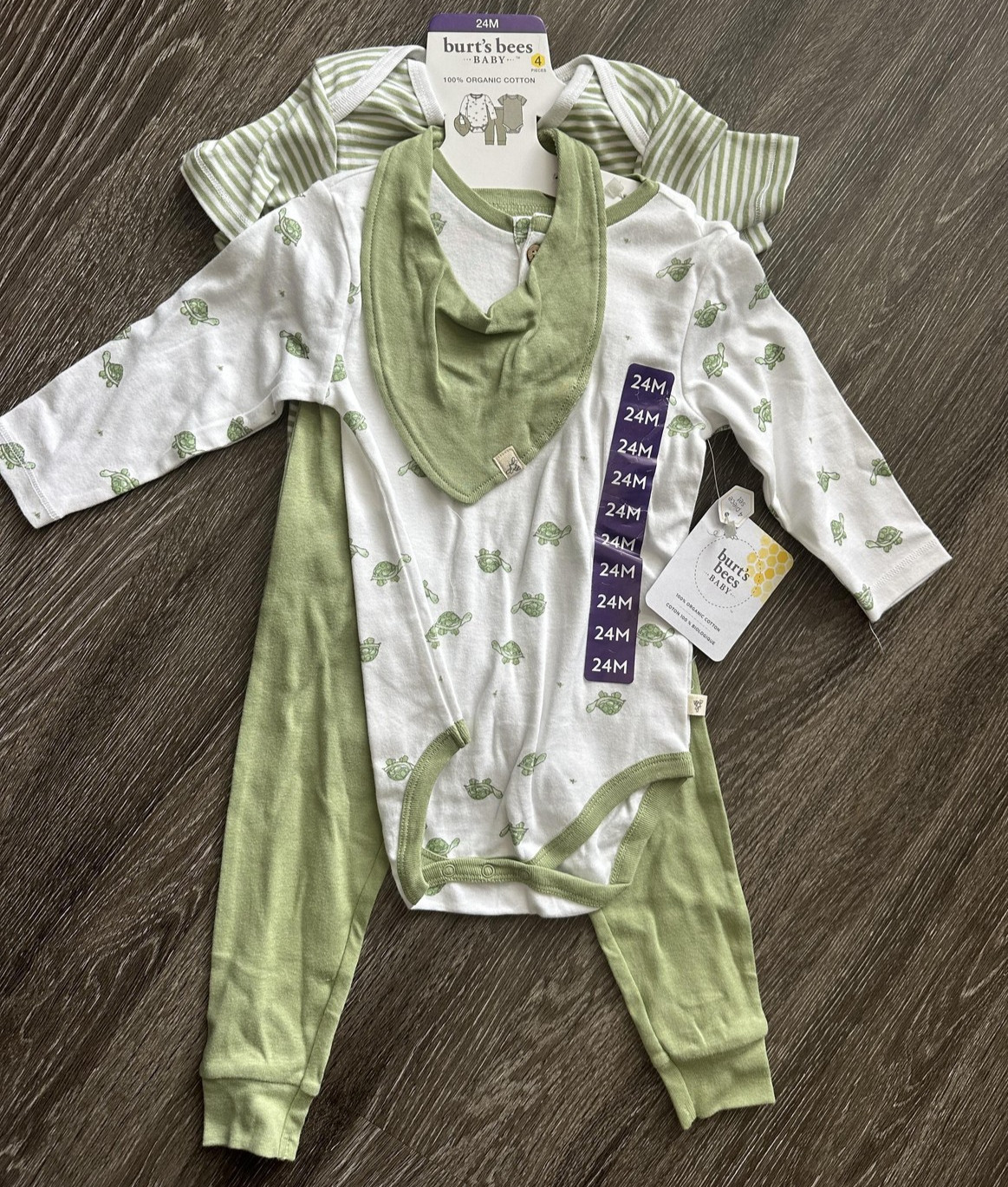 Burt’s Bees Baby Layette Set Boys 24 Months Green Turtle 4 Piece Organic