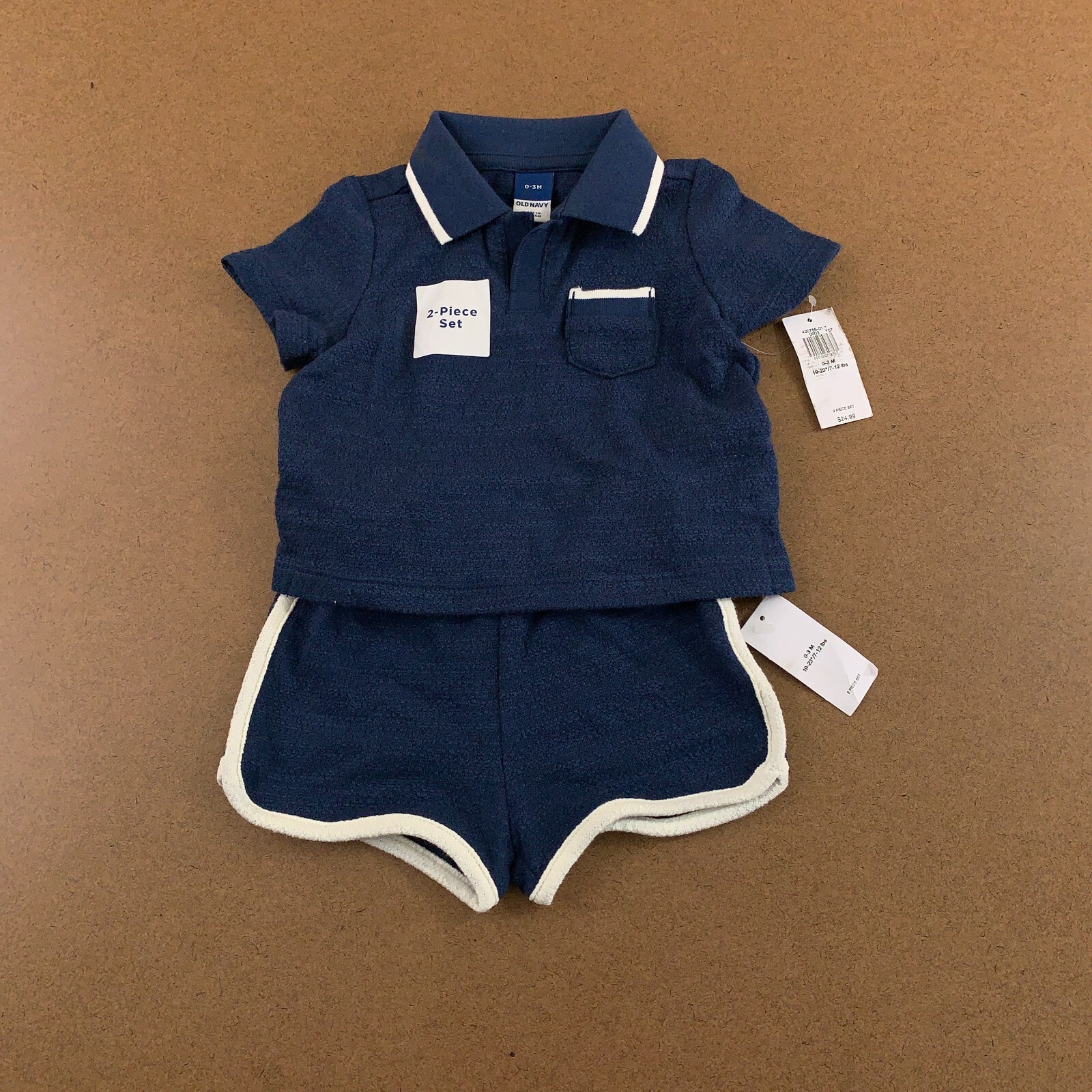 Old Navy Baby 0-3 Months Textured-Knit 2 Piece Pocket Shirt & Shorts Set NWT