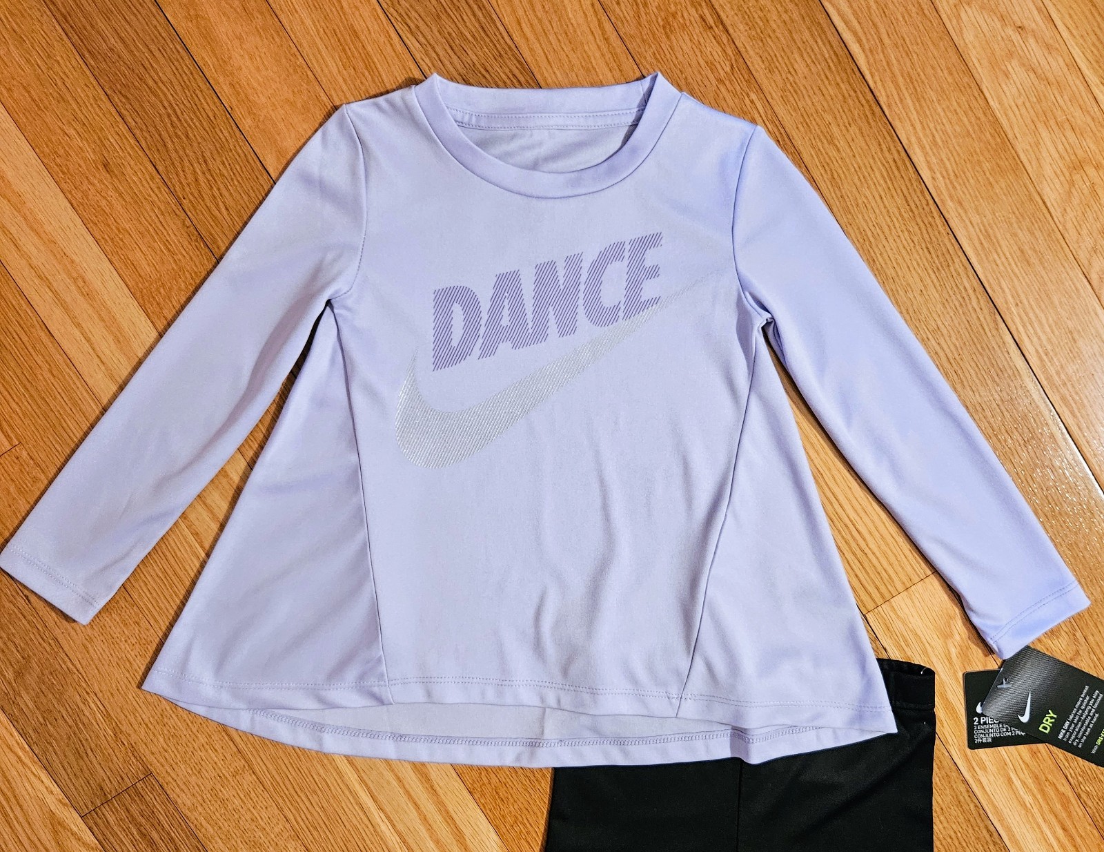 NEW Nike Toddler Girl Long-sleeve Dri-fit ‘Dance’ Tee & Legging Set, Purple (3T)