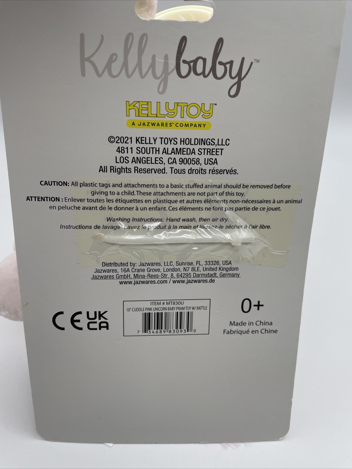 Kelly Baby Jazwares Sensory Plush Baby Rattle Huggable Unicorn 0+ 10″ Brand New