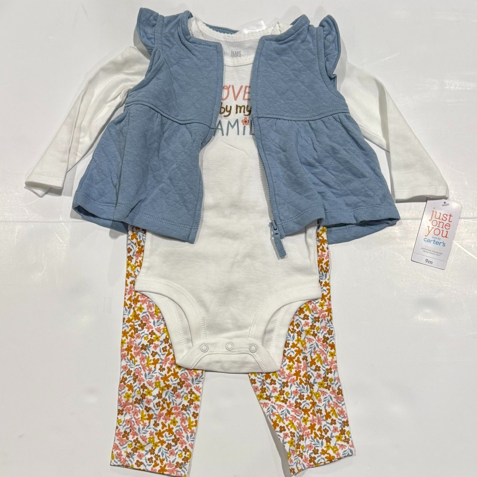 Carter’s Just One You Baby Girls’ Quilted Vest Top & Bottom Set – Blue Floral 9M