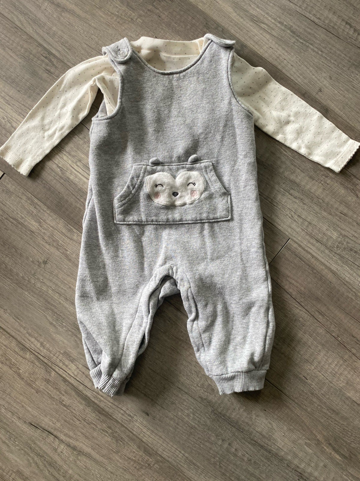Carter’s Just One You 2-Piece Outfit Set Gray Fox Overalls & White Shirt 9M