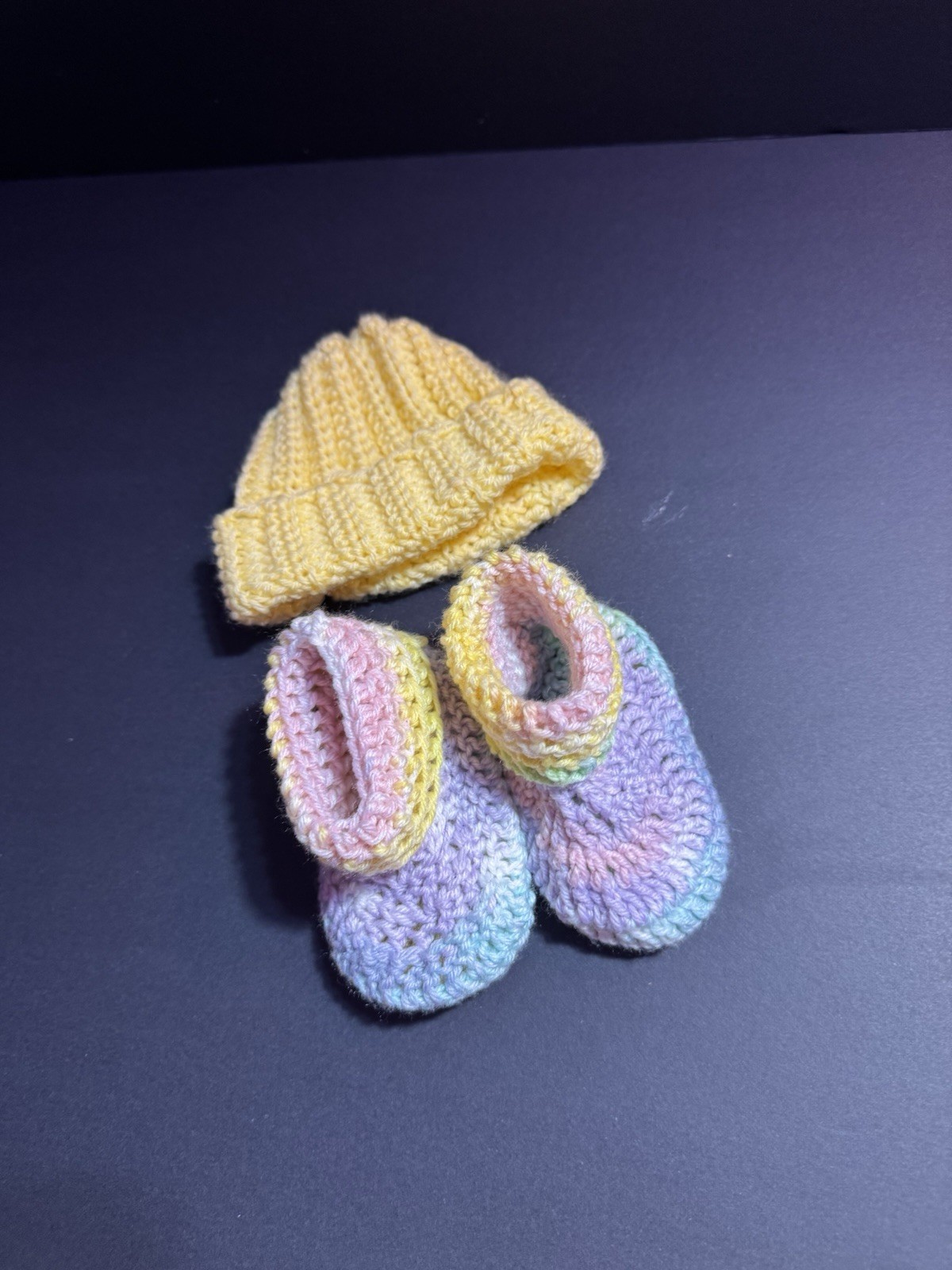 Newborn Crochet Knit Striped Multicolor 2-Piece Hat & Booties Layette Set