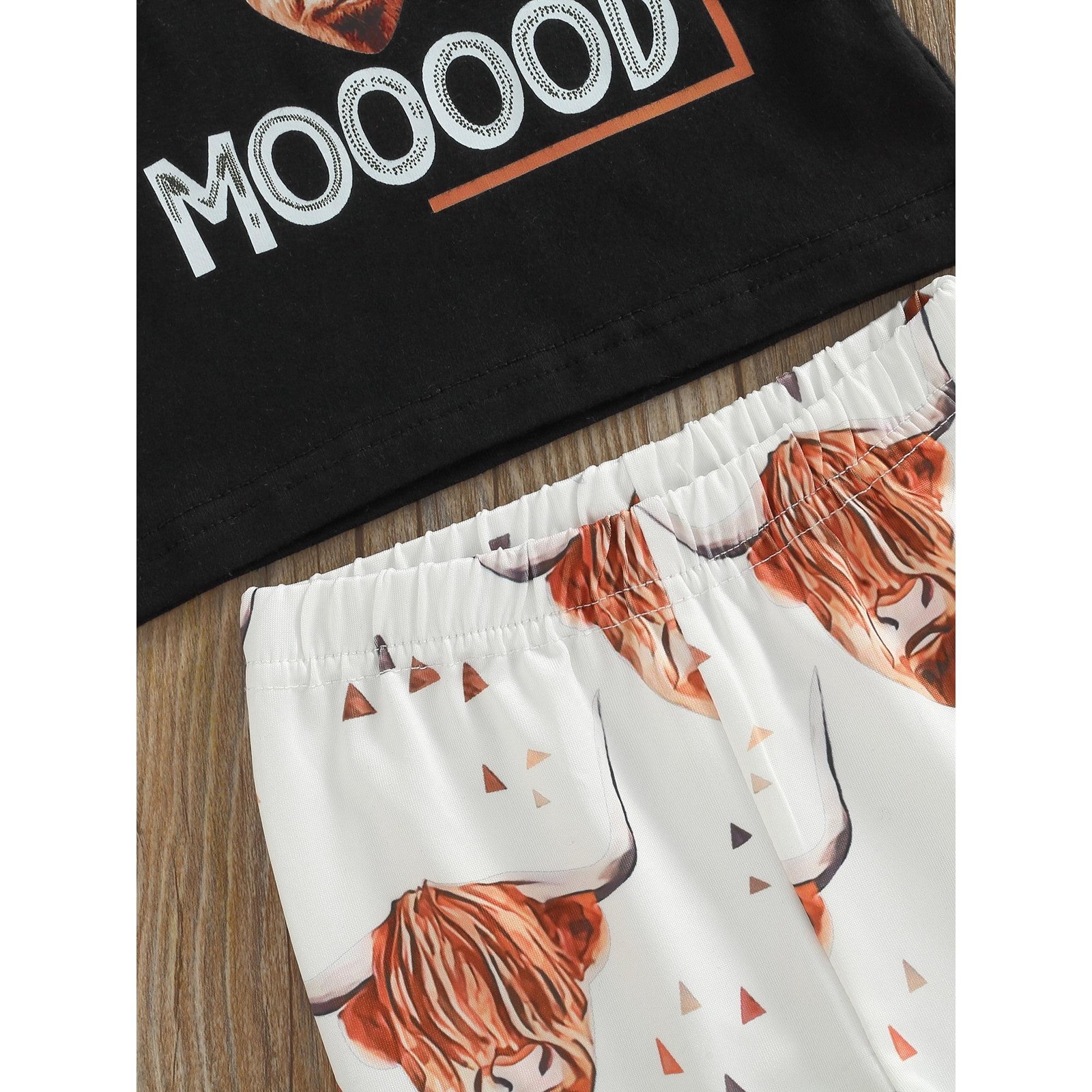 Kid Girl Summer Clothes Short Sleeve Tops + Flared Pants Printed Elastic Waist