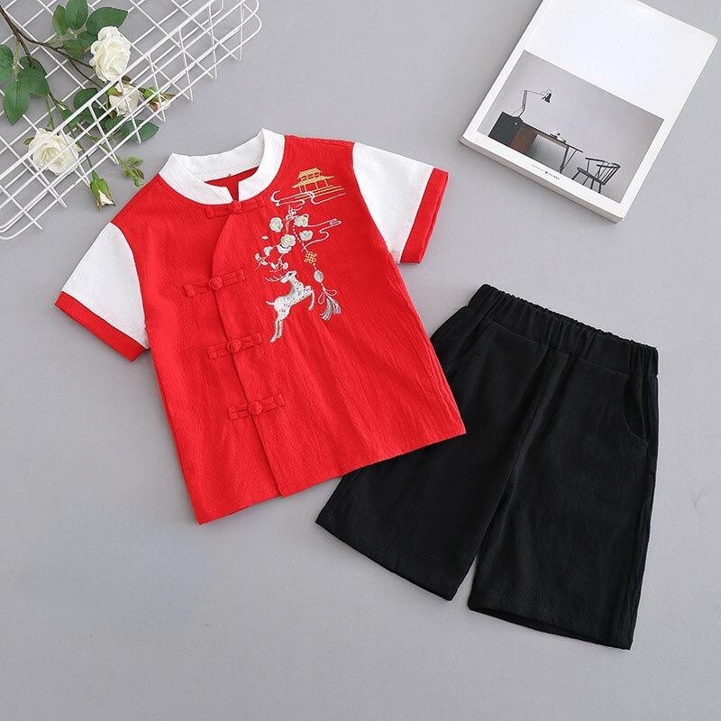 2X Boy Kid Chinese Hanfu Shirt Shorts Ethnic Tang Suit Vintage Style Daily Chic