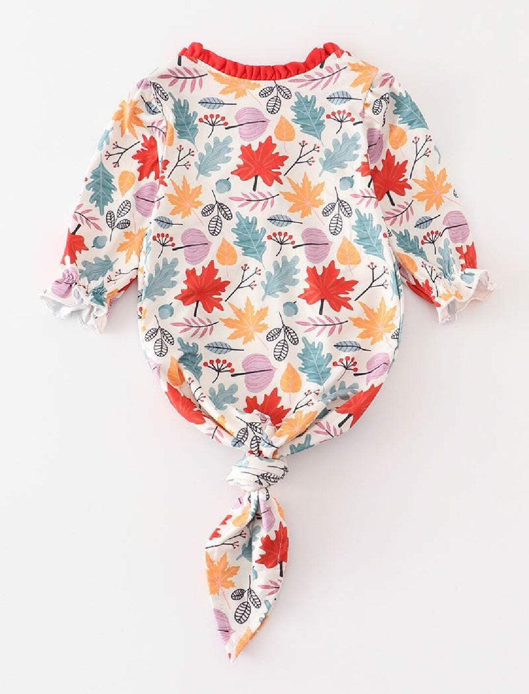 Girl’s Boutique Red Fall Leaf Floral Print Bamboo Baby Knot One Piece Outfit