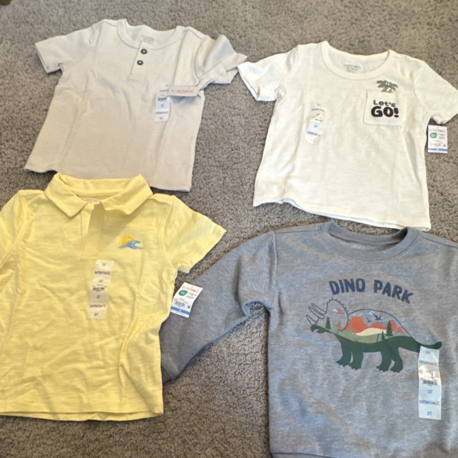 Garanimals Boys 3T 4 Piece Outfit Set – Dino Sweatshirt, Polo, T-Shirt, Henley