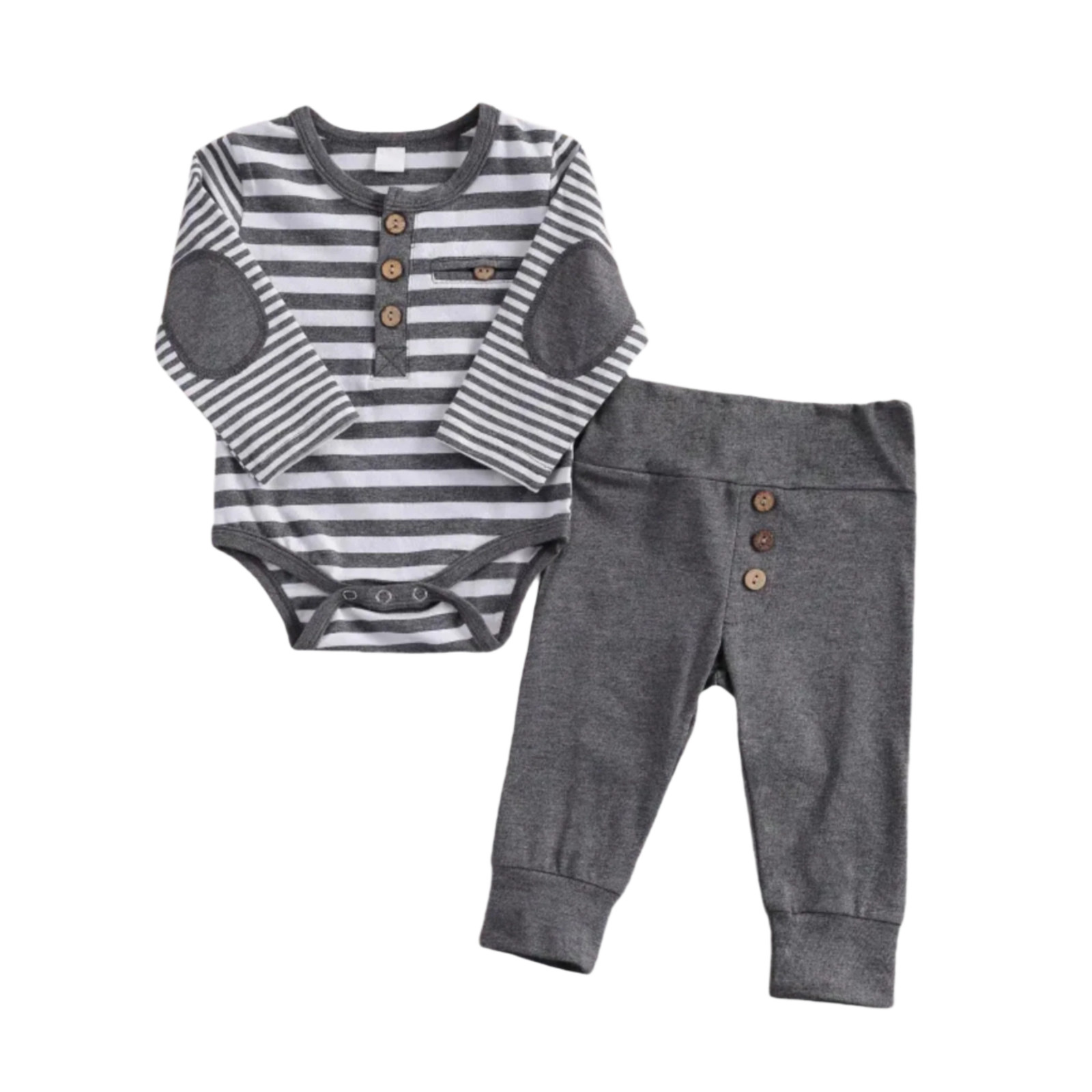 Baby Infant Boys grey stiped romper pant set