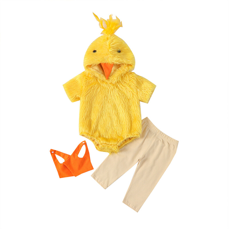 Infant Boys Girls Cosplay Chicken Animal Costume Fleece Hooded Romper Halloween