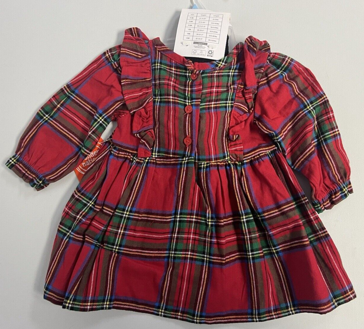 Girls Size 3-6M 2-Piece Red Plaid Dress & Black Footed Tights Set Outfit