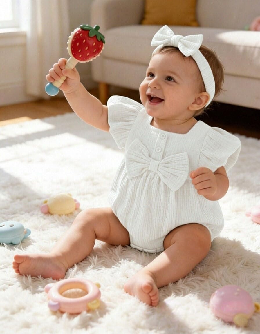 Vibebox Baby Girl Clothes 6-9 Months Spring Summer Short 6-12 Months, White