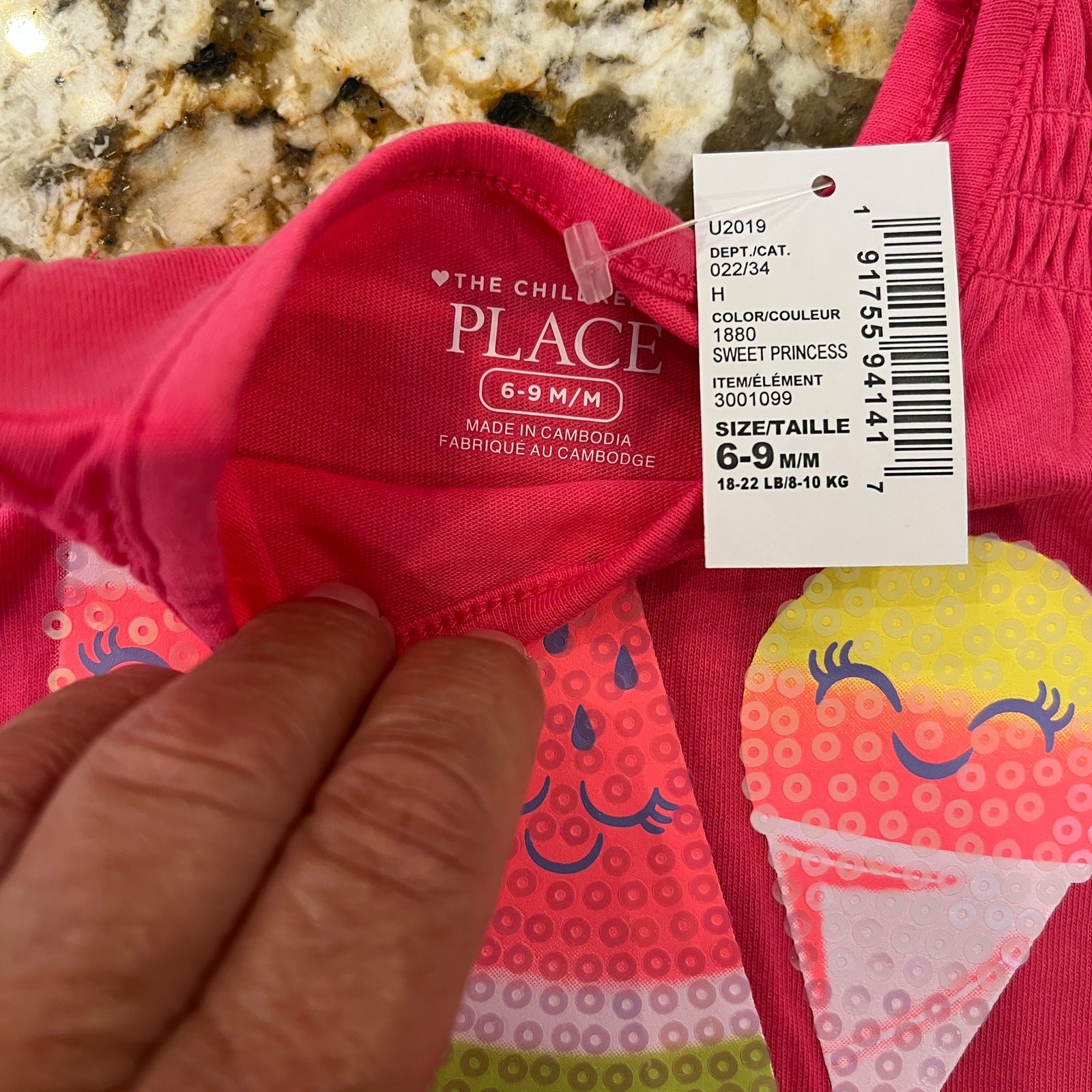 NWT Children’s Place Pink W/Sequin Ice Cream Tank & Shorts Outfit – Size 6-9 M