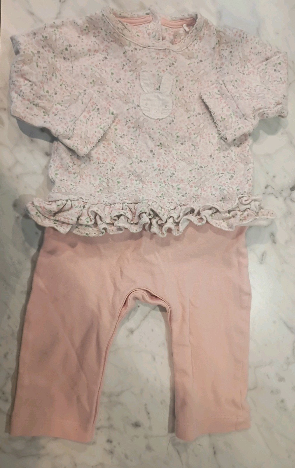 Mothercare 6-9 Months Baby Girl One Piece Bunny Outfit With Snap Closure