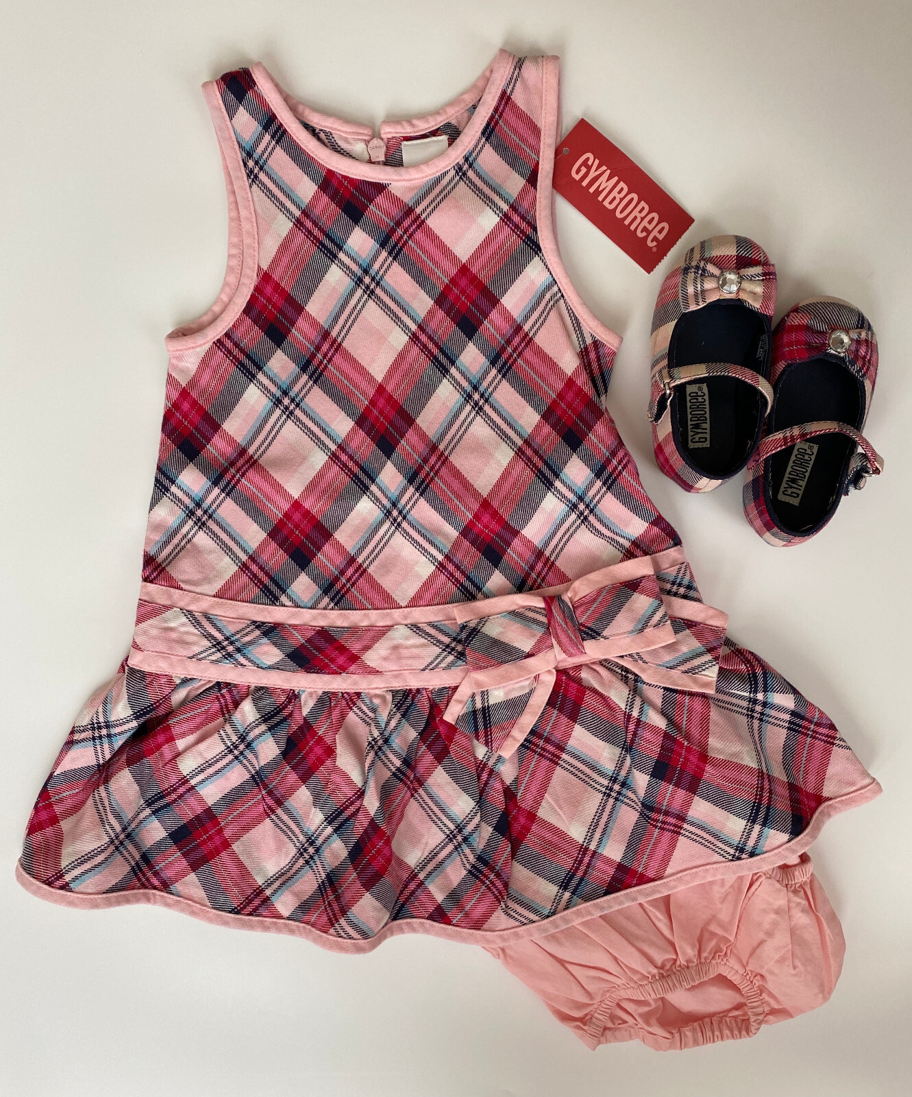 Gymboree Girl Pink Plaid Dress Outfit Set with Shoes – Size 12-18 mos