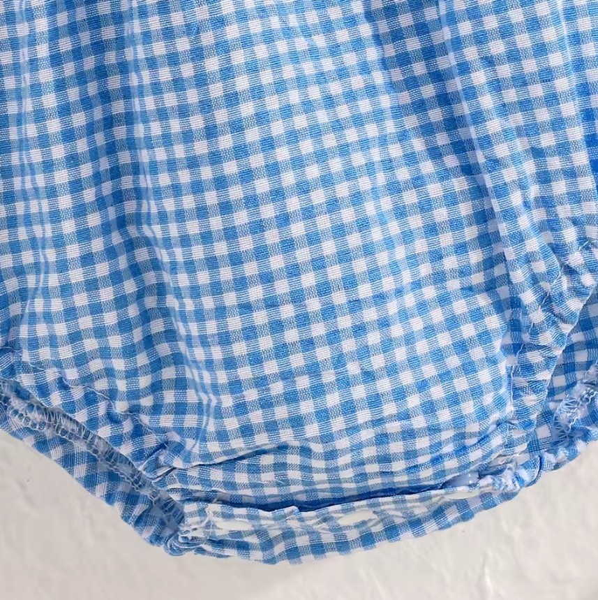 NEW Baby Girls Embroidered Duck Blue Gingham Romper Jumpsuit Easter