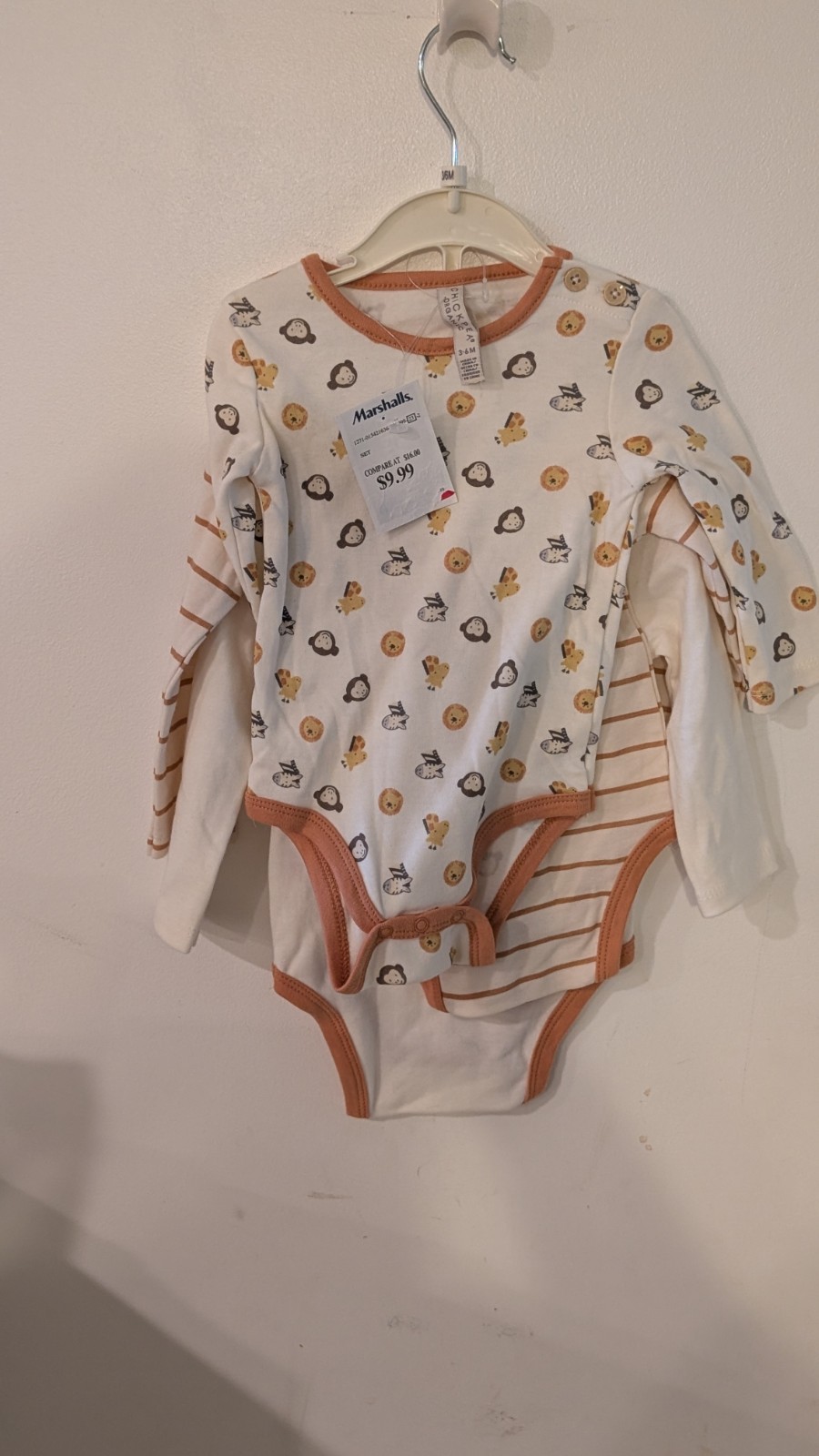 Chickpea Organic Baby Bodysuit Set 3-6 Months Safari Lion Monkey Zebra 3 Pack NW